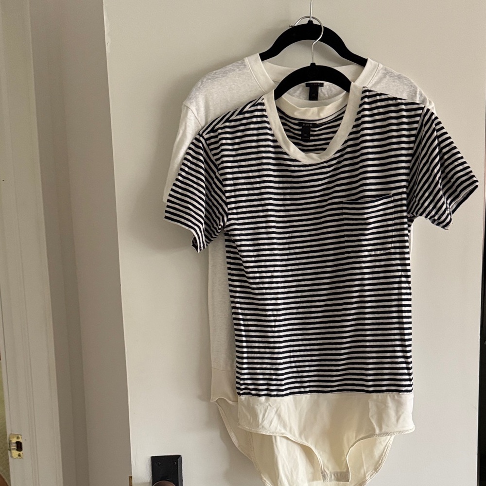 Set of Navy and White striped tee shirt bodysuit and White tee body XS